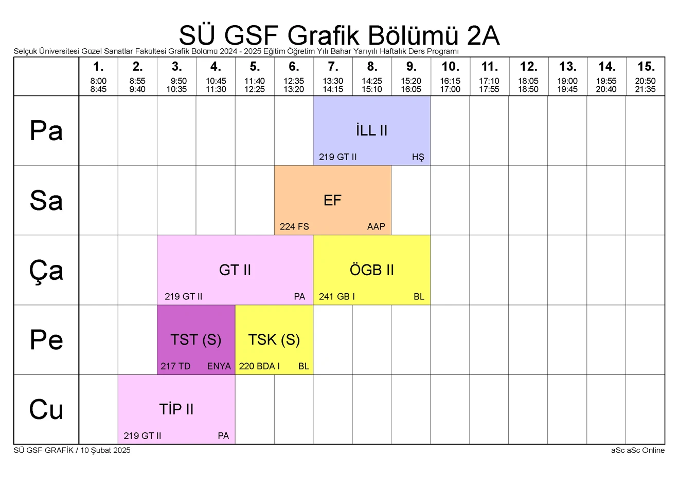 SÜ GSF GRAFİK BLM Bahar YY Ders Programı 250212